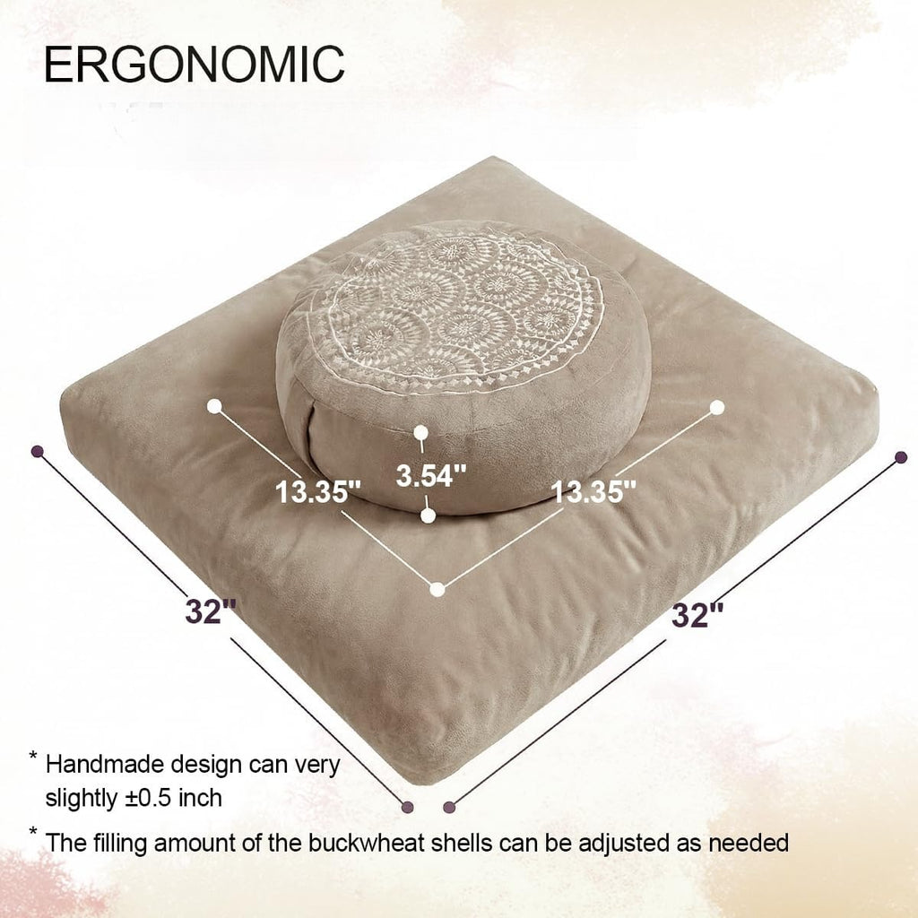 Velvet Buckwheat Yoga Meditation Cushion Set