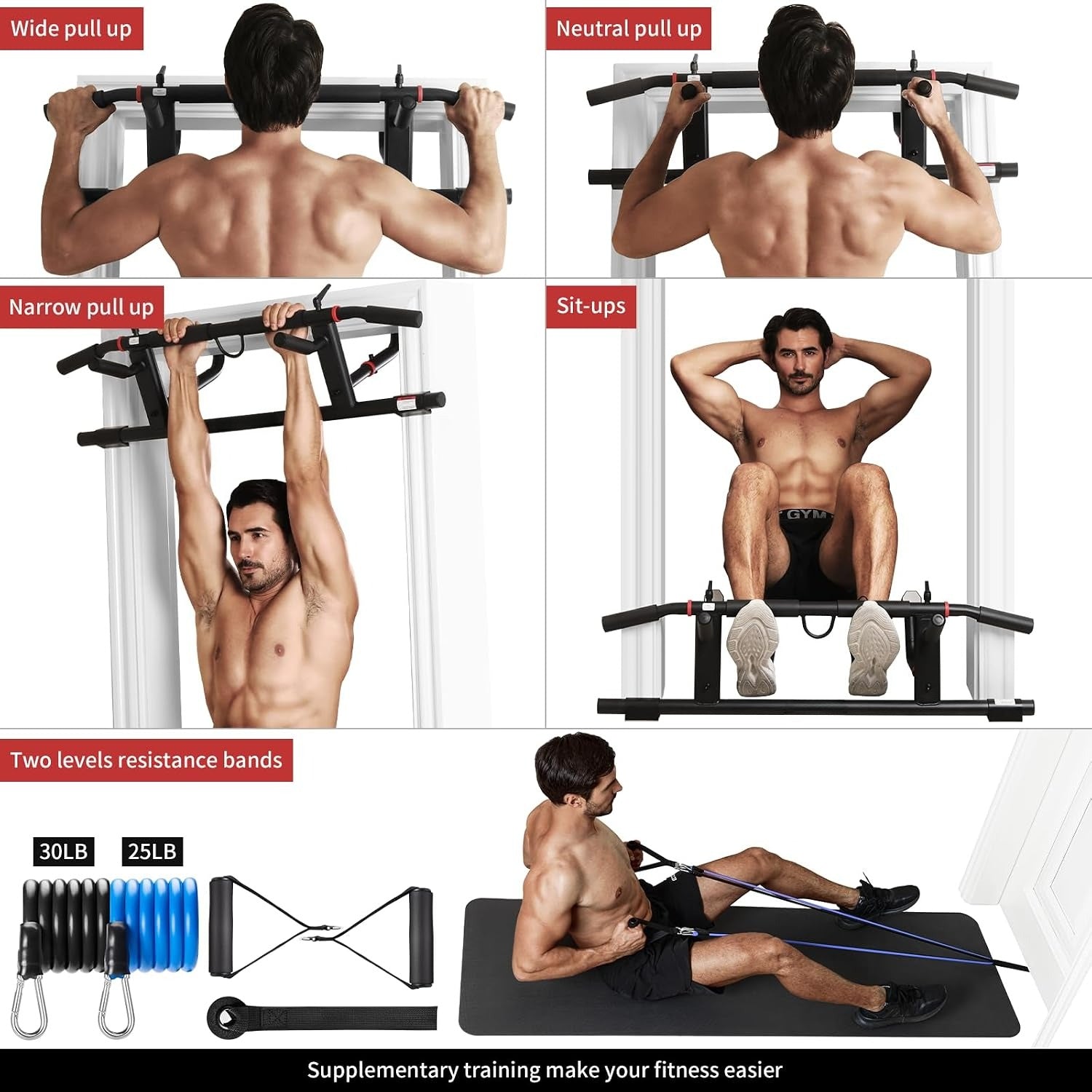 Doorway Pull‑Up Bar With Resistance Bands