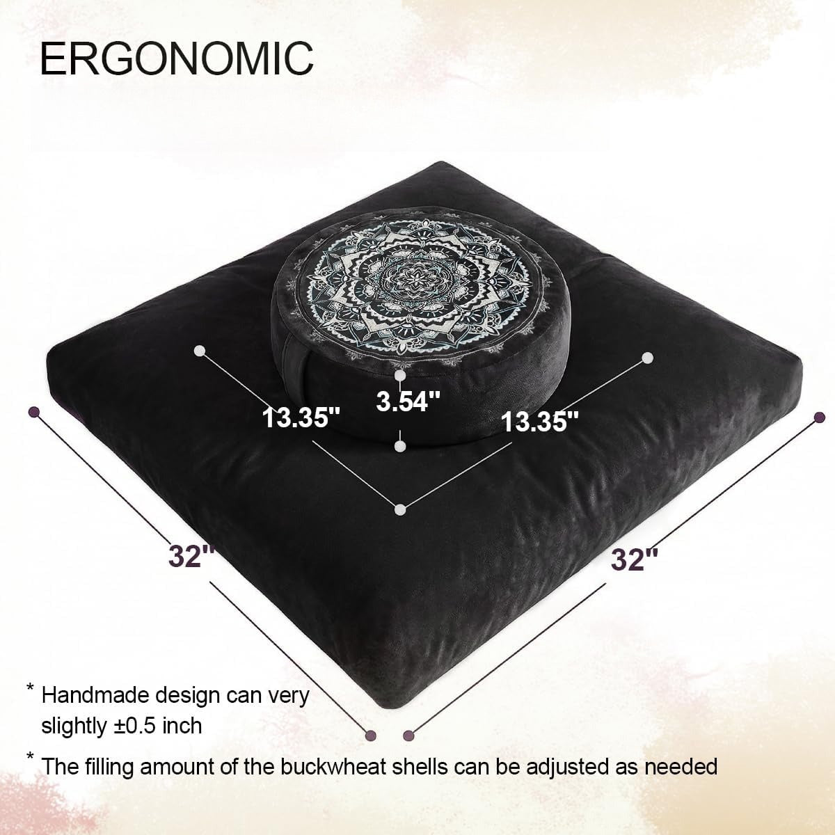 Velvet Buckwheat Yoga Meditation Cushion Set