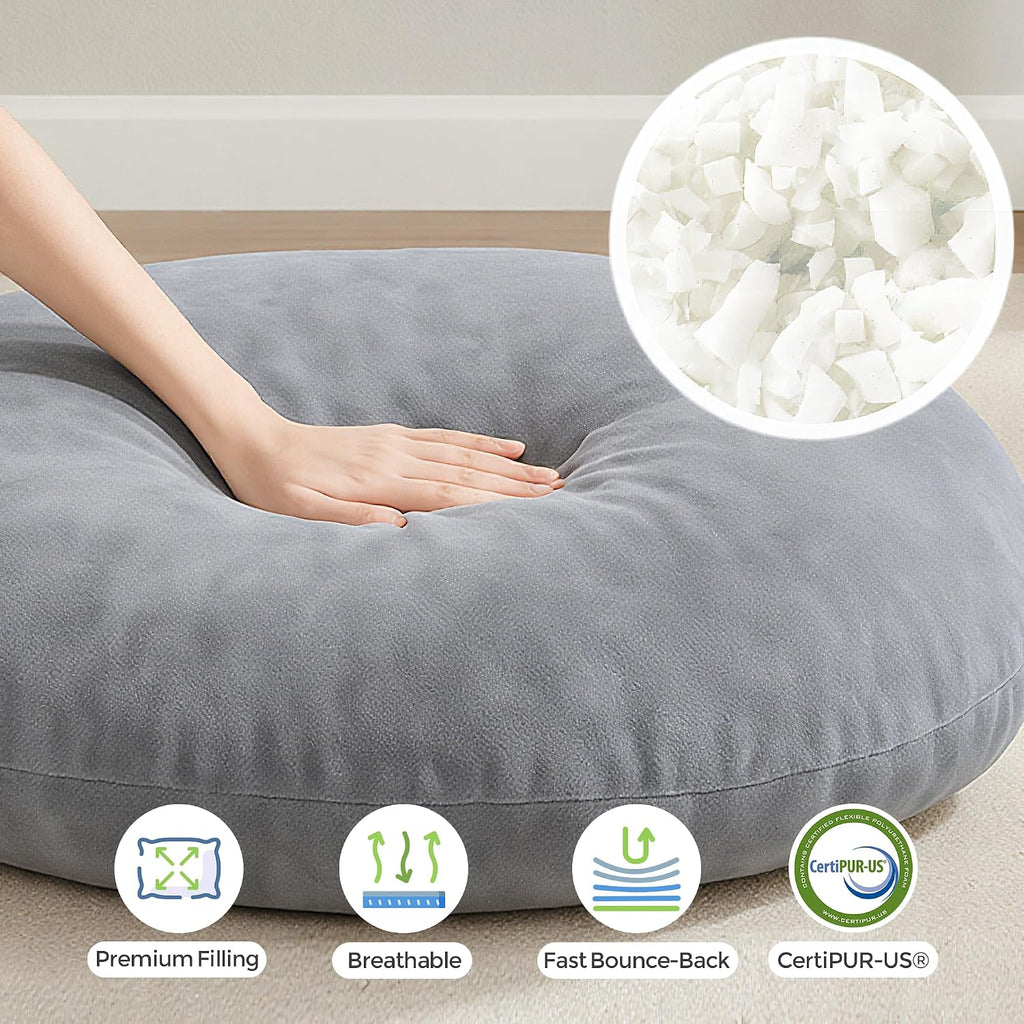 Large Grey Adult Meditation Floor Pillow Cushion