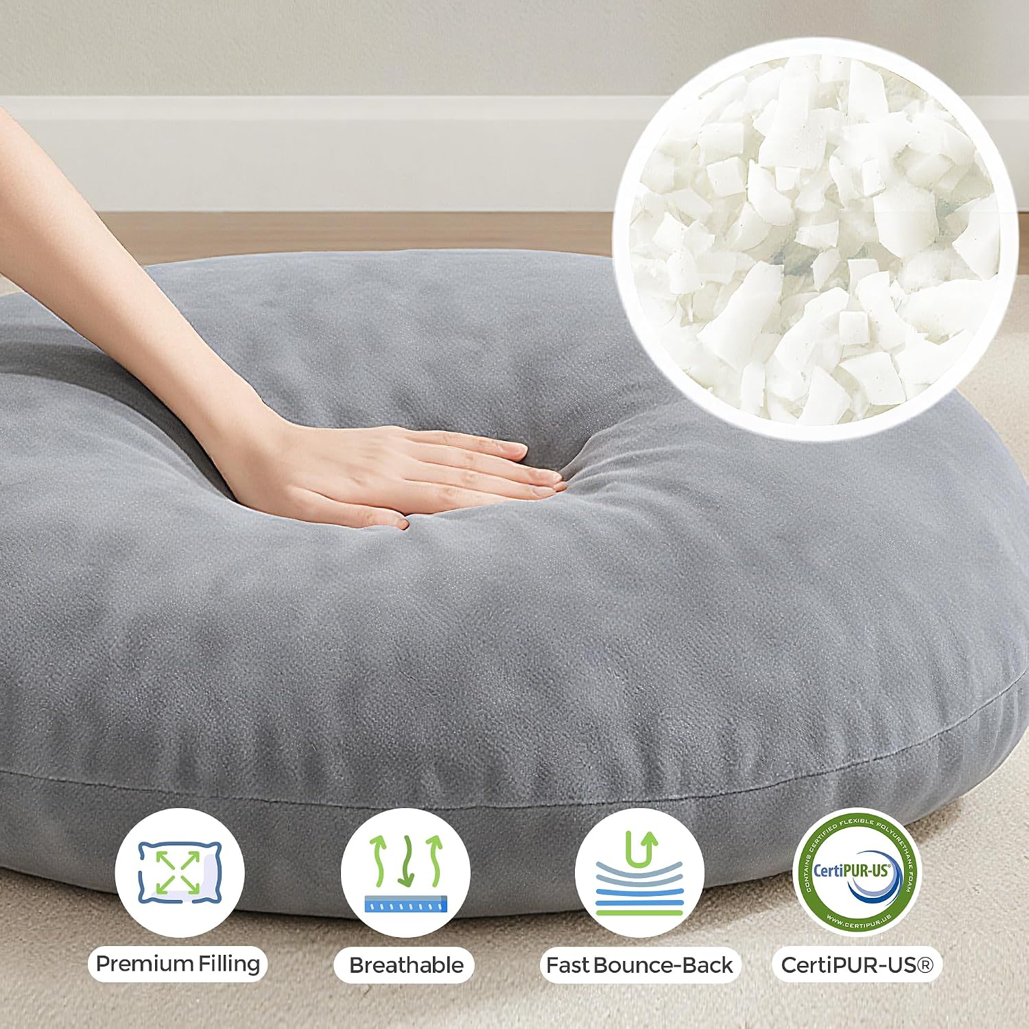 Large Grey Adult Meditation Floor Pillow Cushion