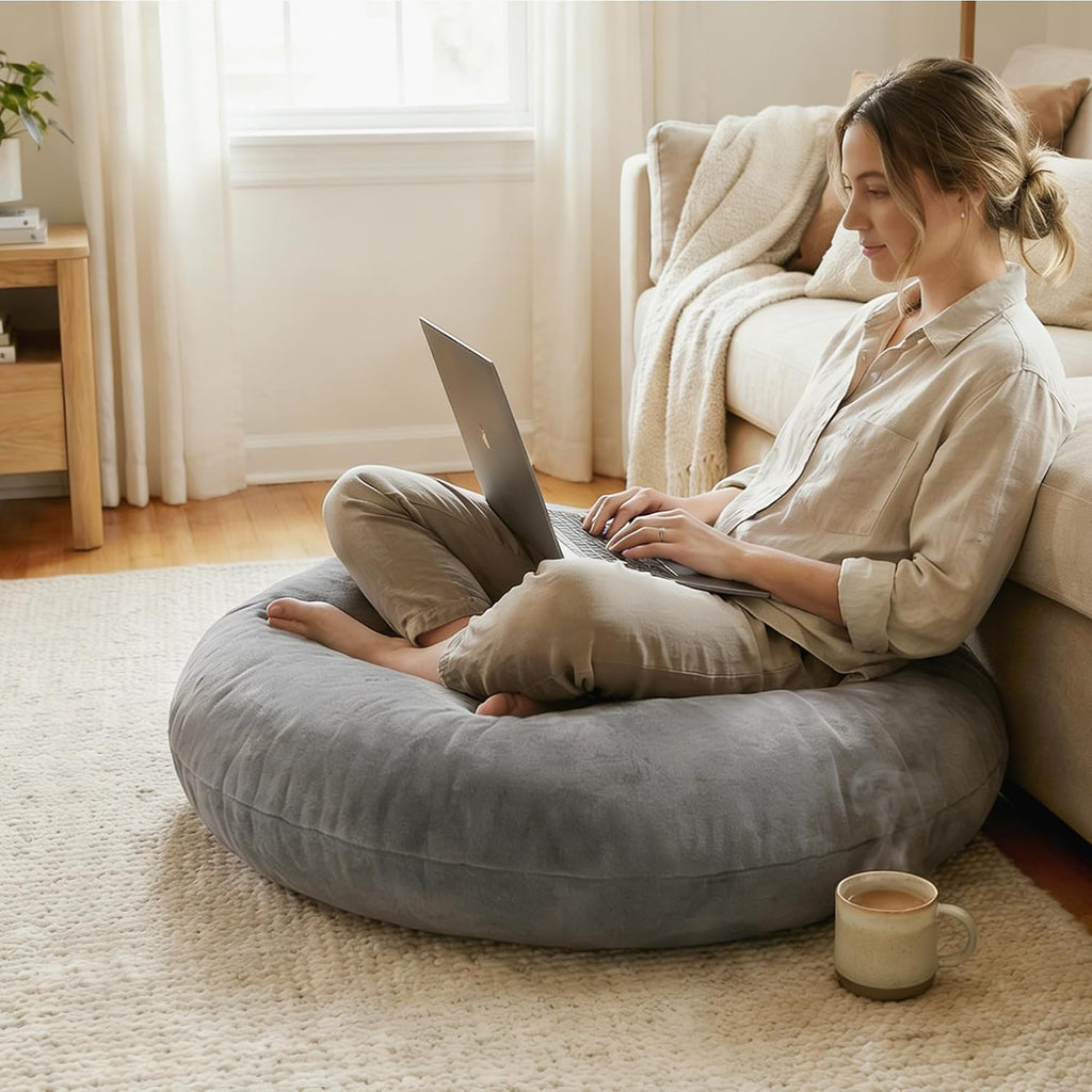 Large Grey Adult Meditation Floor Pillow Cushion