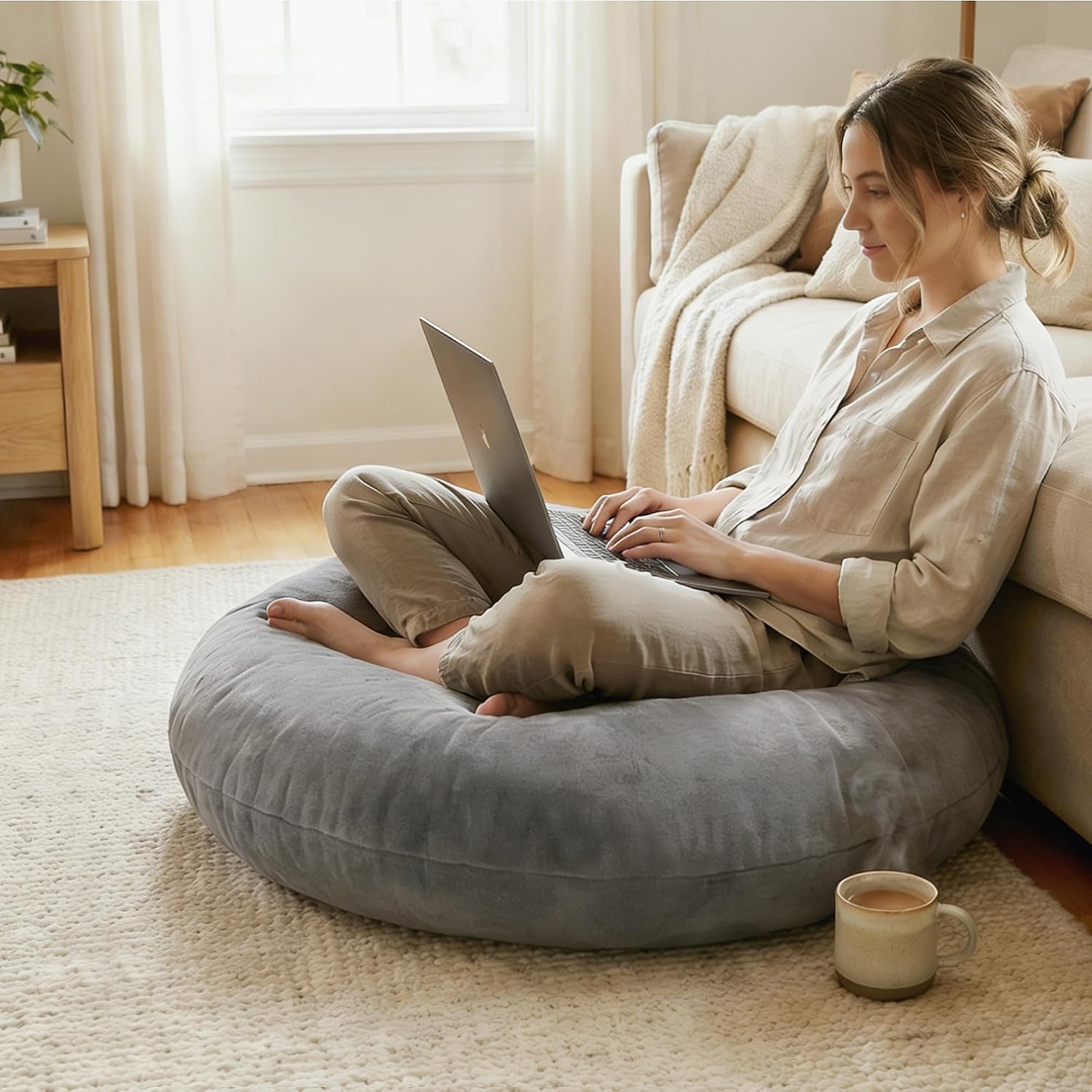 Large Grey Adult Meditation Floor Pillow Cushion