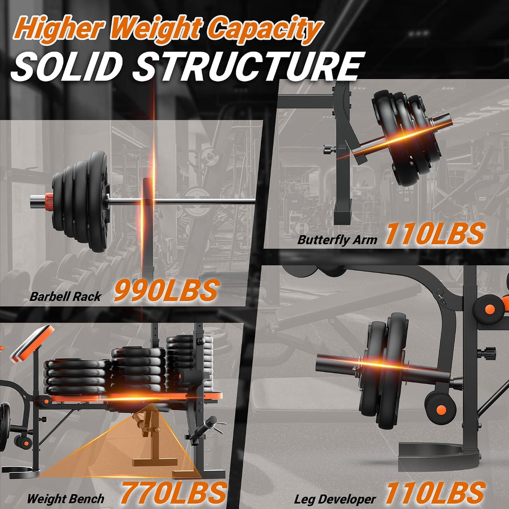 770LBS Adjustable Olympic Weight Bench Set
